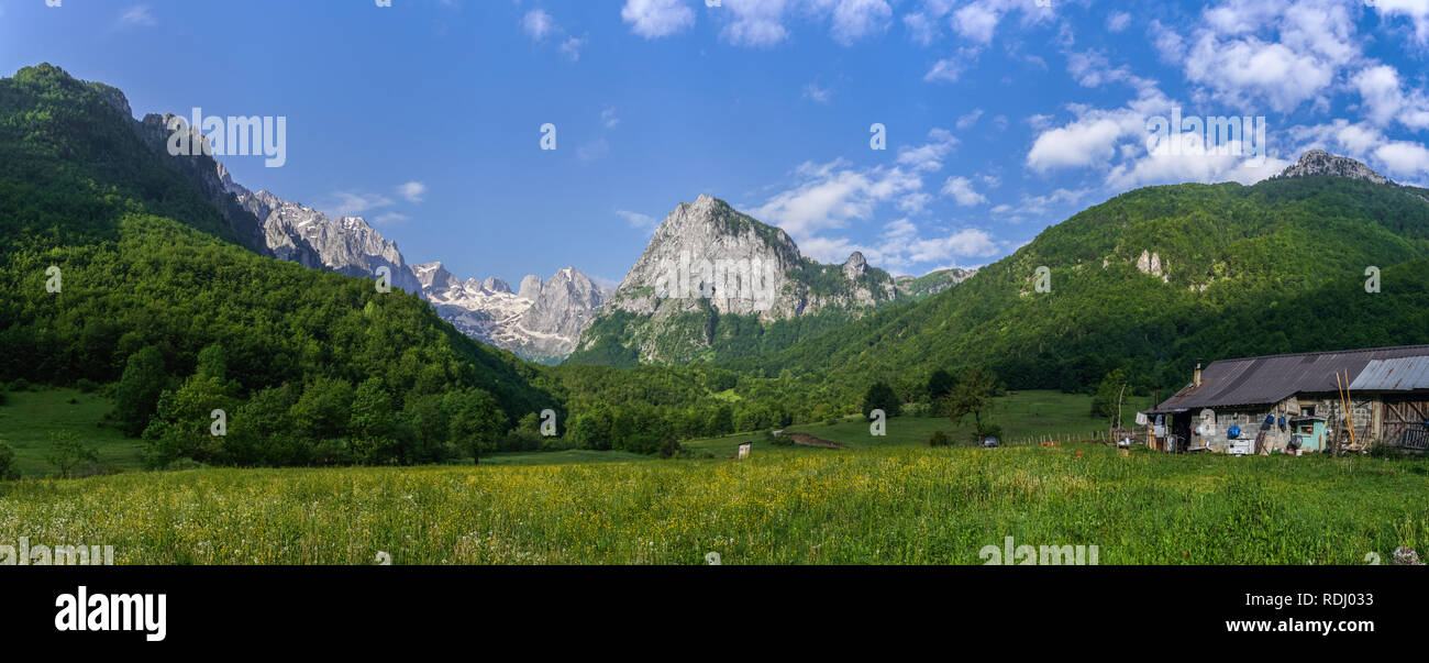Panorama of scenic landscape in Montenegro on sunny summer day. Stock Photo