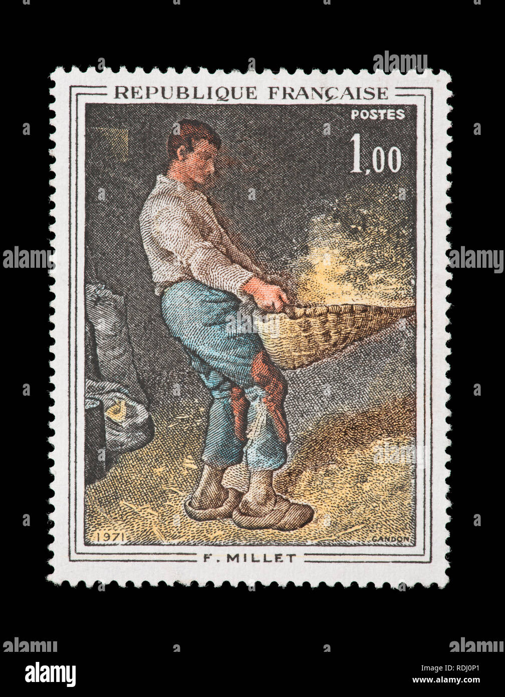 Postage stamp from France depicting the Francois Millet painting