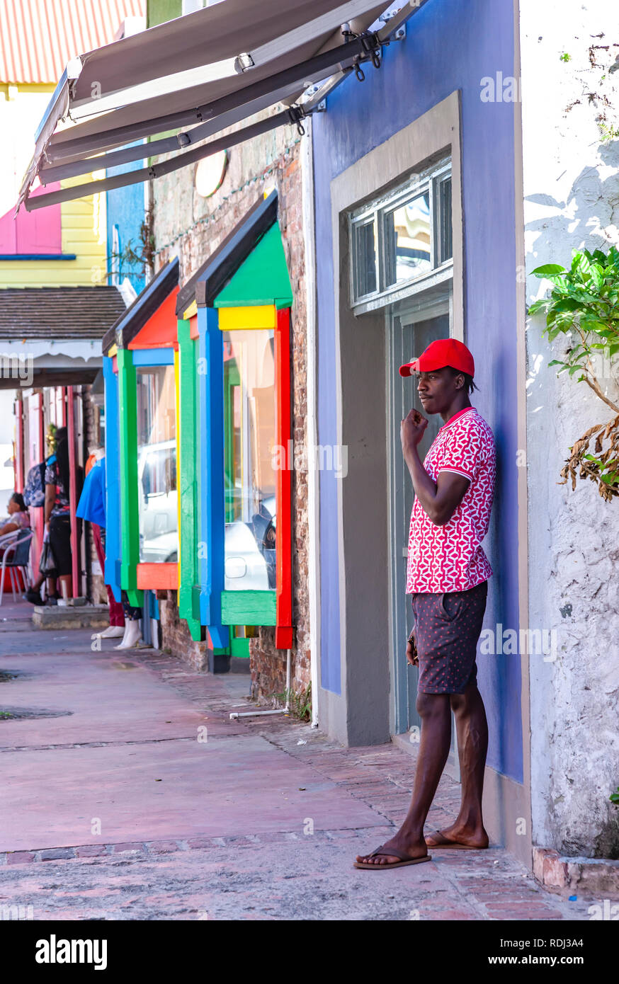 Street scene in downown St John's, Antigua, in the  Caribbean Stock Photo