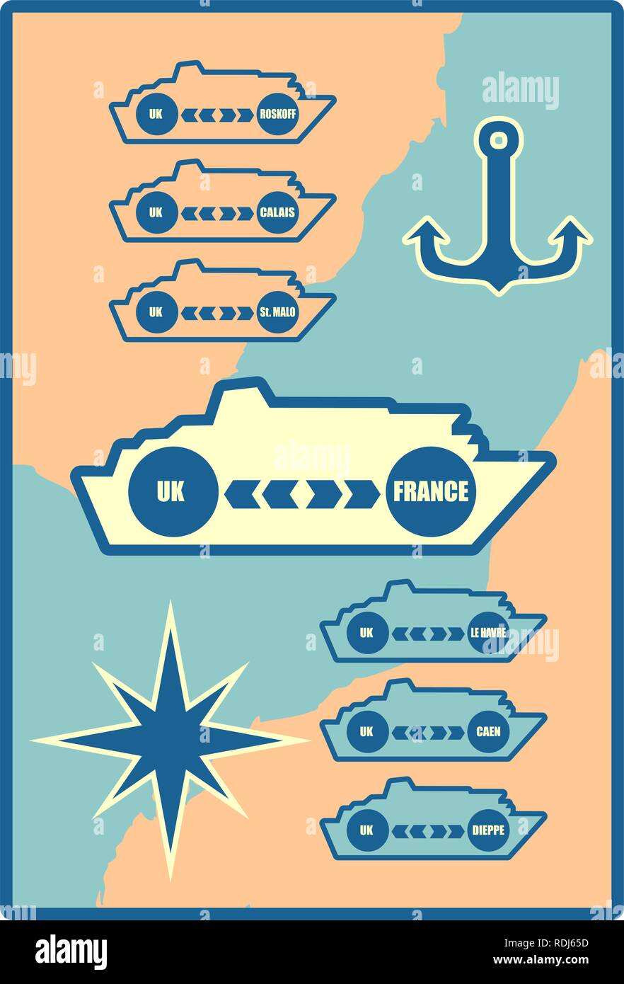 Ferryboat ship routes from France to UK Stock Vector Image & Art - Alamy