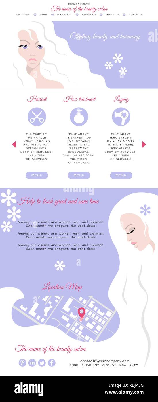 Beauty salon website template. Stock Vector