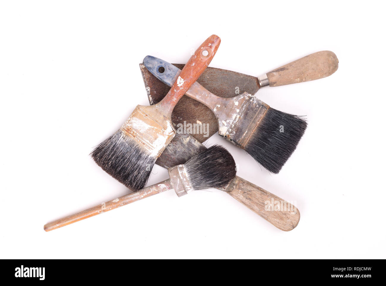 Collection of old paintbrushes, isolated on white Stock Photo - Alamy