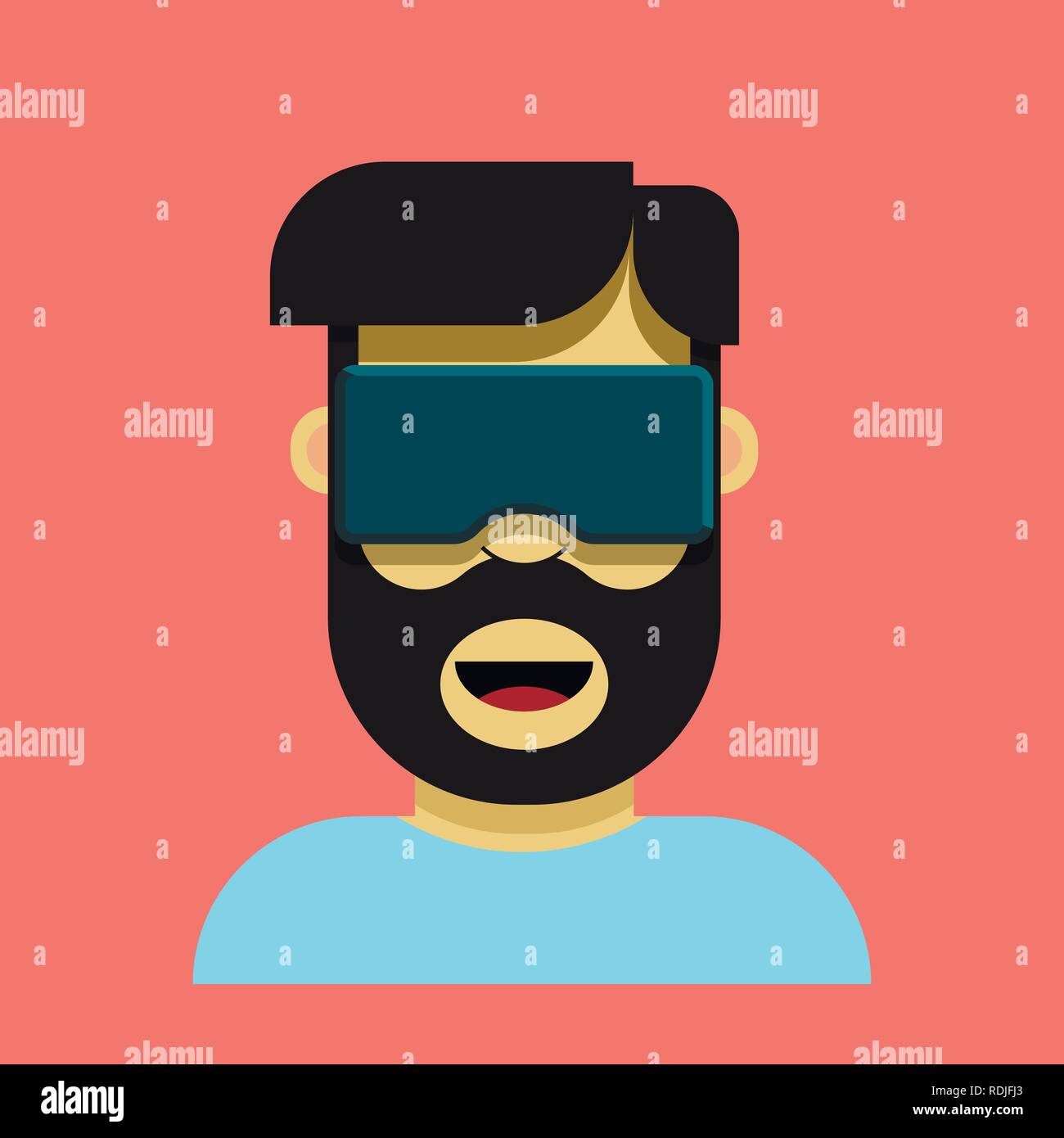 Young Man With Beard And Cool Hairstyle Enjoying Virtual Relity
