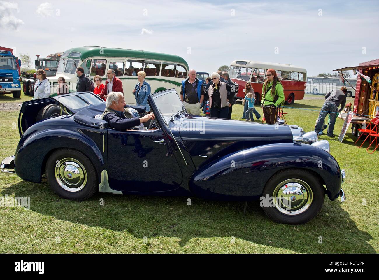A 1950s vintage sports car being driven at the Anglesey Vintage Rally, Anglesey, North Wales, UK, May 2010 Stock Photo