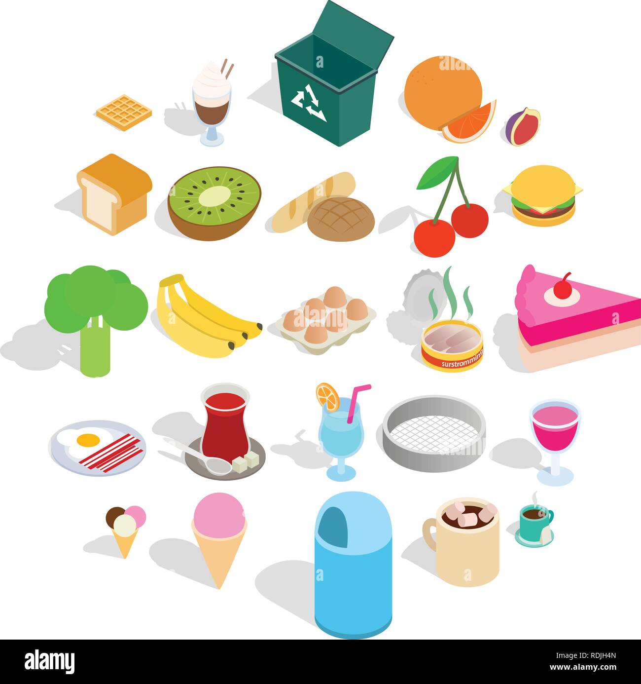 Make a breakfast icons set, isometric style Stock Vector