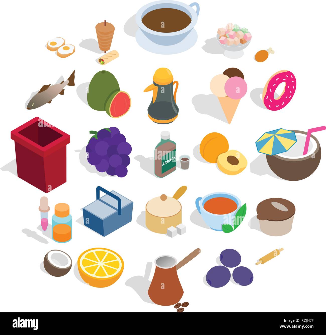 Prepare breakfast icons set, isometric style Stock Vector