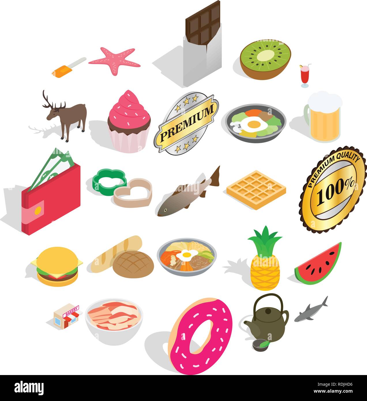 Cupcake icons set, isometric style Stock Vector