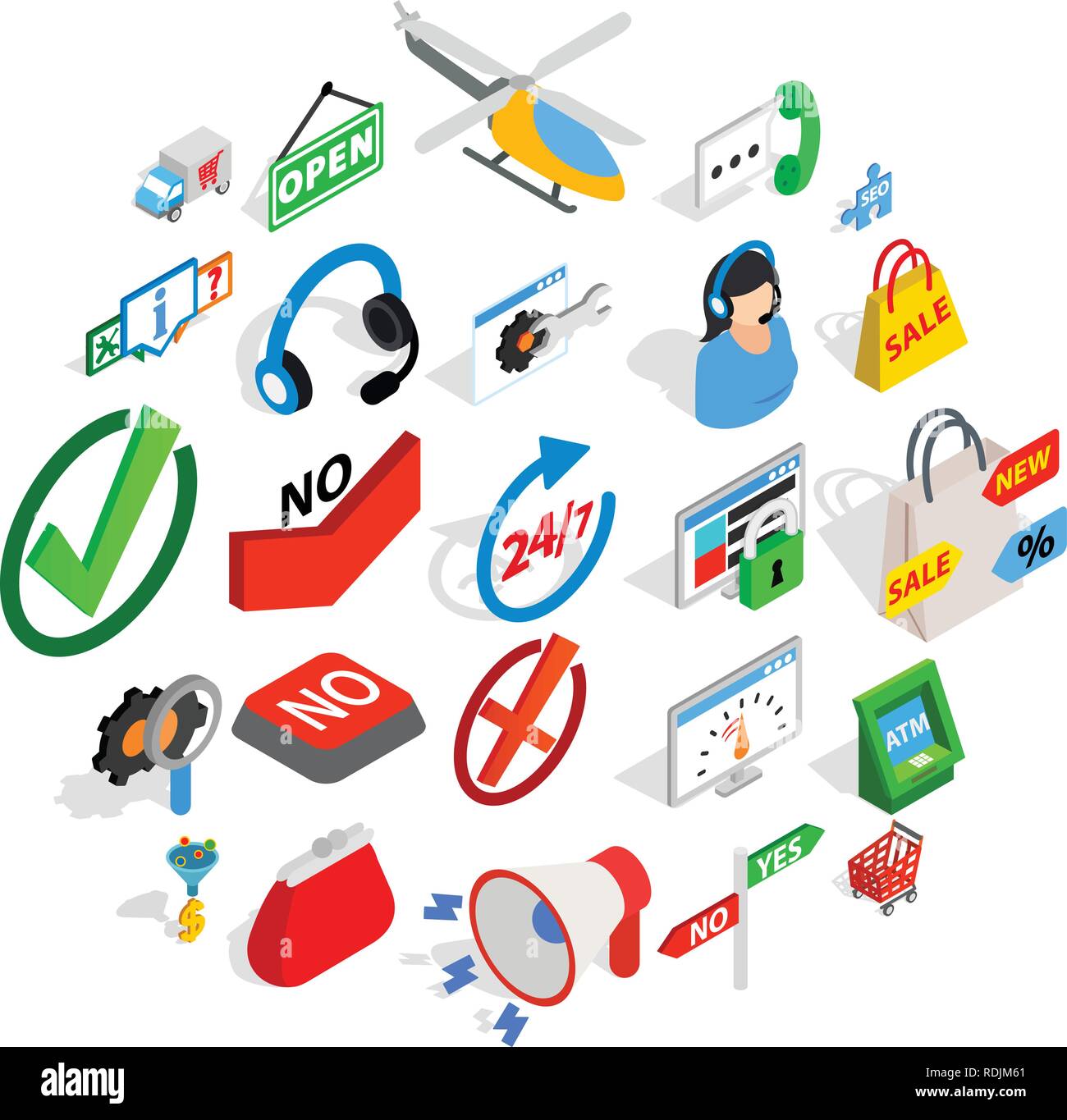 Auction icons set, isometric style Stock Vector
