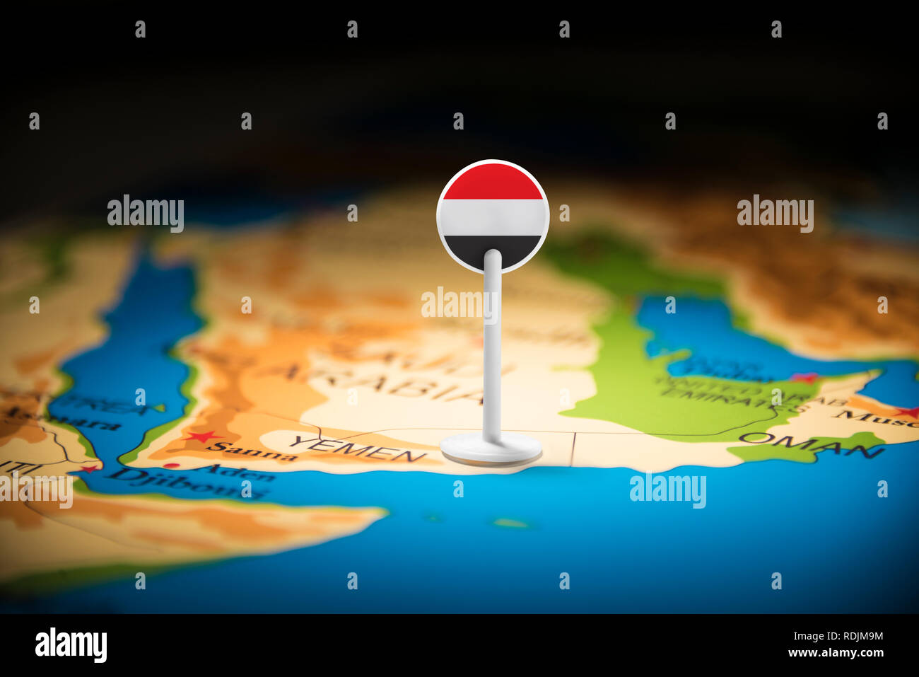 Yemeni marked with a flag on the map Stock Photo - Alamy