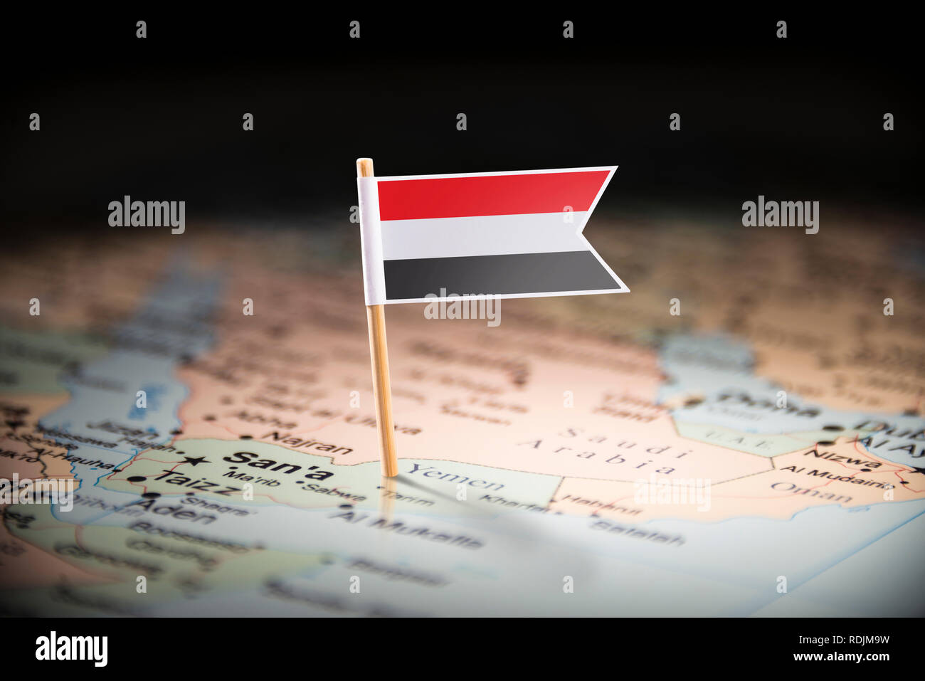 Yemeni marked with a flag on the map Stock Photo - Alamy