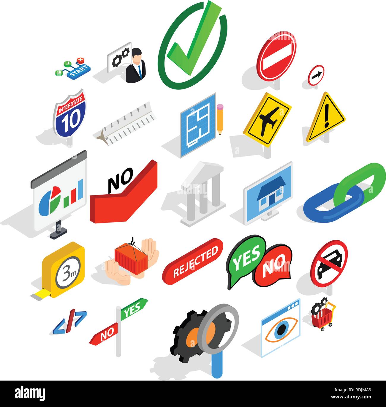 Resolution icons set, isometric style Stock Vector