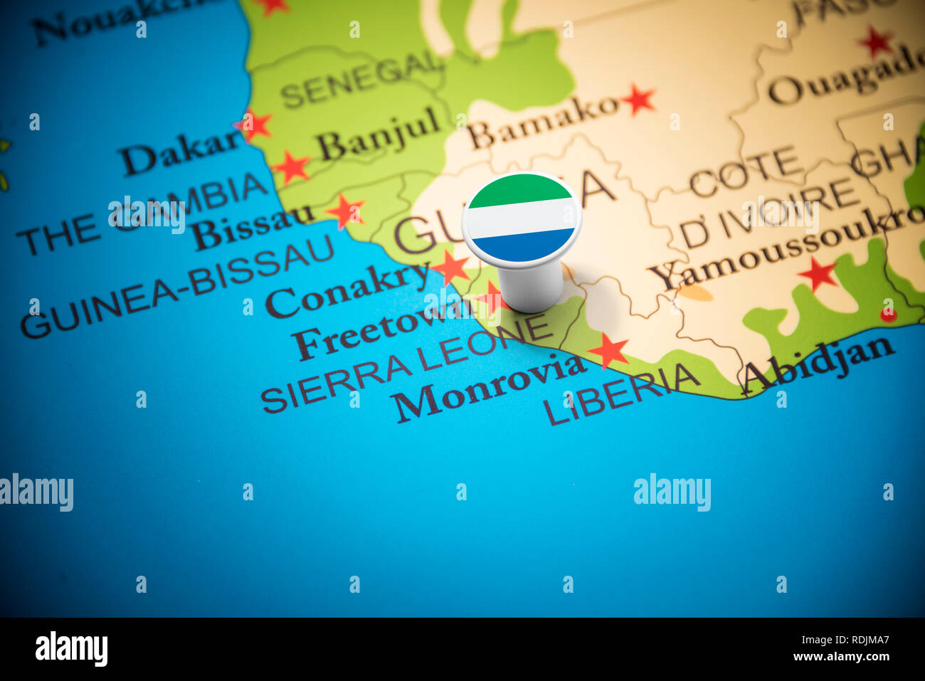 Sierra Leone marked with a flag on the map Stock Photo - Alamy