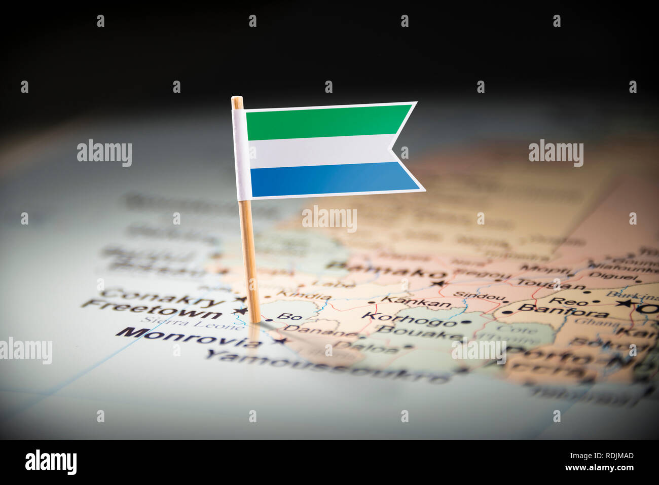 Sierra Leone marked with a flag on the map Stock Photo - Alamy