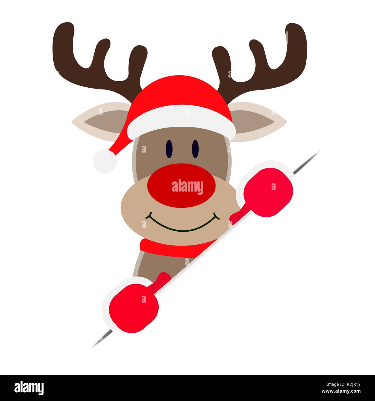 Santa Claus deer peeking out of white paper Stock Vector