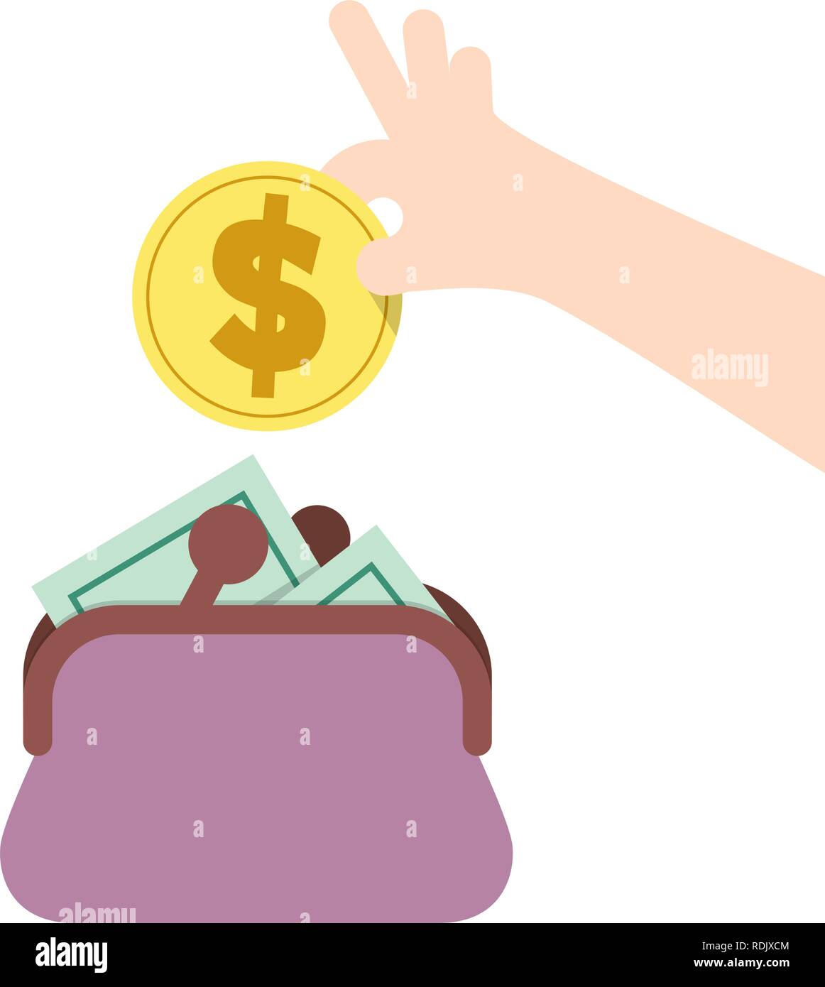 Illustration vector saving money and spending with purse. Finance Concept. Stock Vector