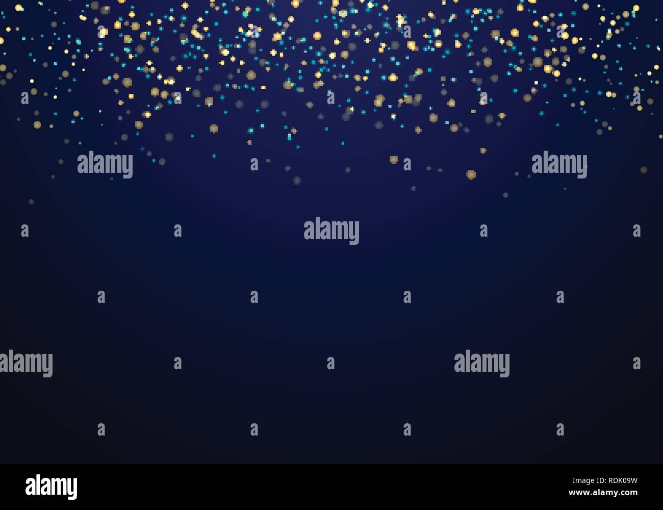 Abstract falling golden glitter lights texture on a dark blue ...