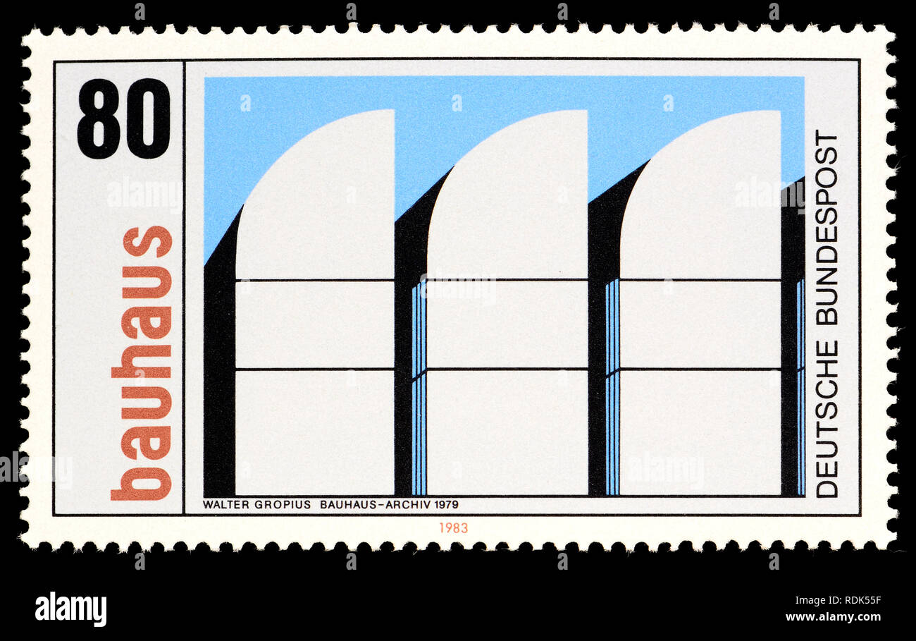 German postage stamp (1985)  : Bauhaus architecture - Bauhaus-Archiv (Walter Gropius, 1979) Stock Photo