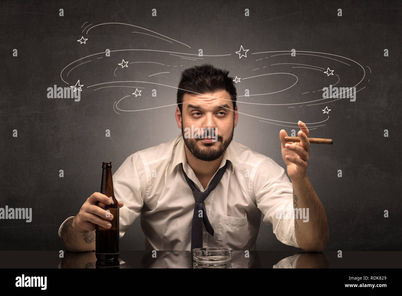 Young Drunk Man At His Office With Doodles Around Stock Photo Alamy