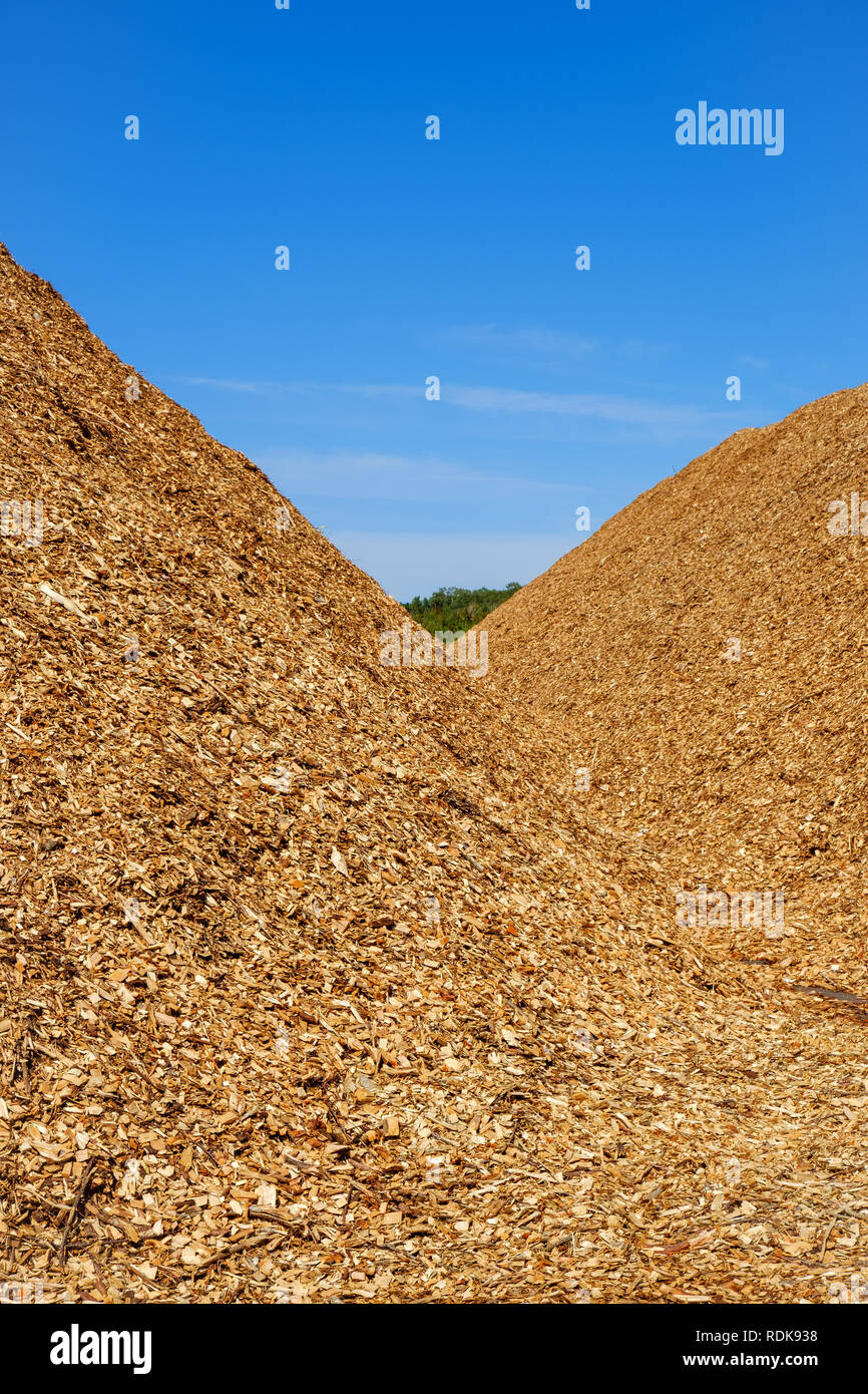 Woodchips at a industrial storage place Stock Photo