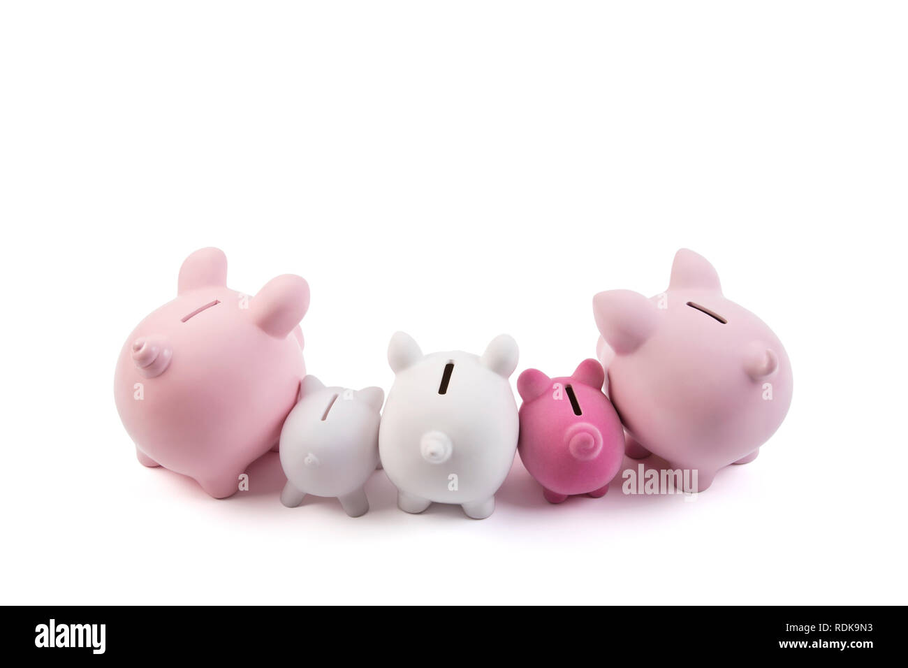 Group of piggy banks on white background with clipping path Stock Photo
