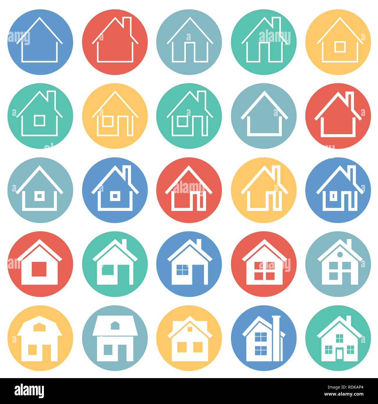 Home icons set on color circles background for graphic and web design ...