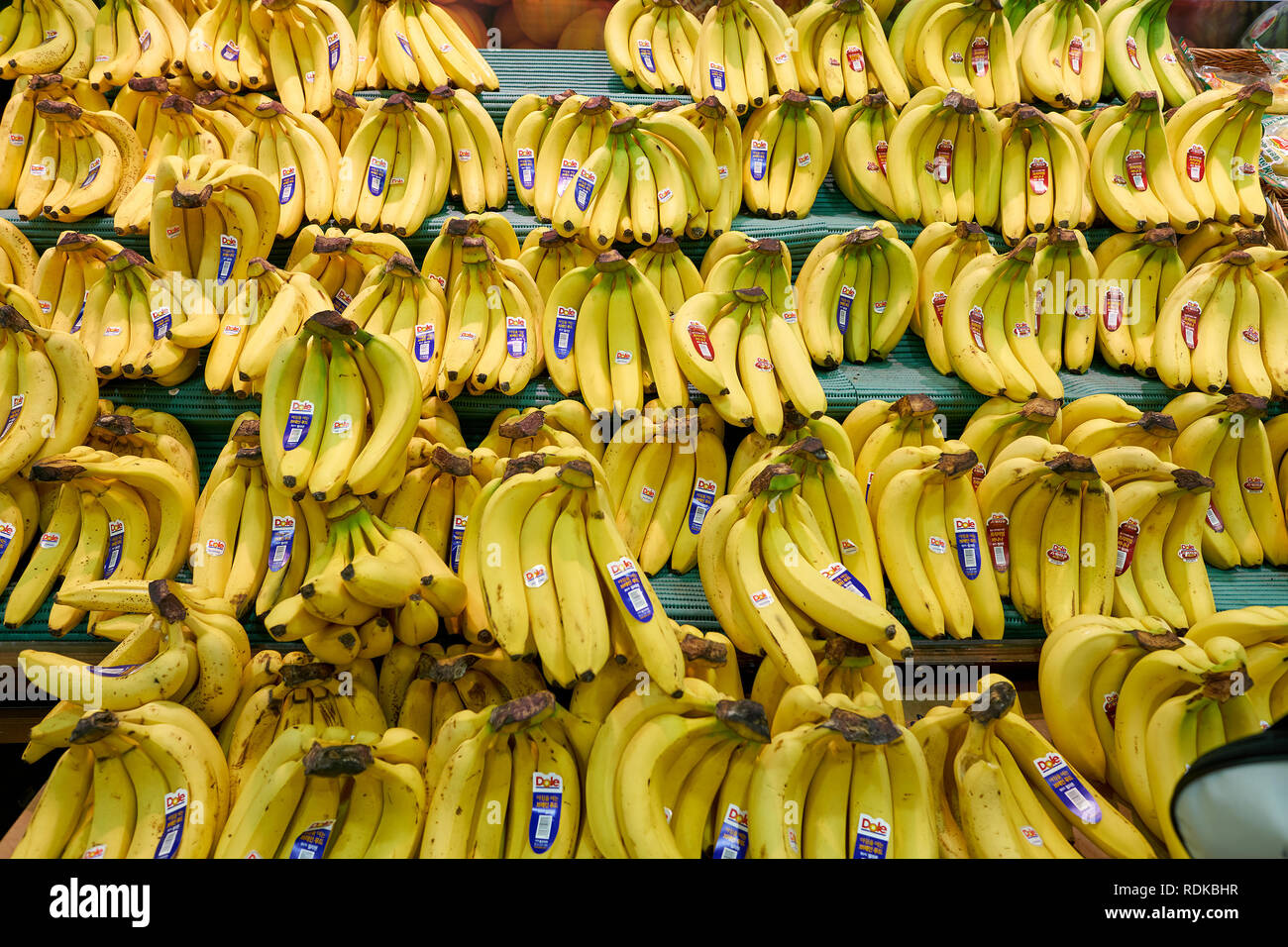 SEOUL, SOUTH KOREA CIRCA MAY, 2017 bananas on display at Lotte Mart in Seoul. Lotte Mart is
