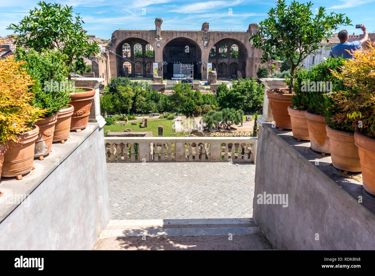 Rome, Italy - 24 June 2018:The ancient ruins of Basilica of Maxentius at Palatine Hills, Roman Forum in Rome Stock Photo