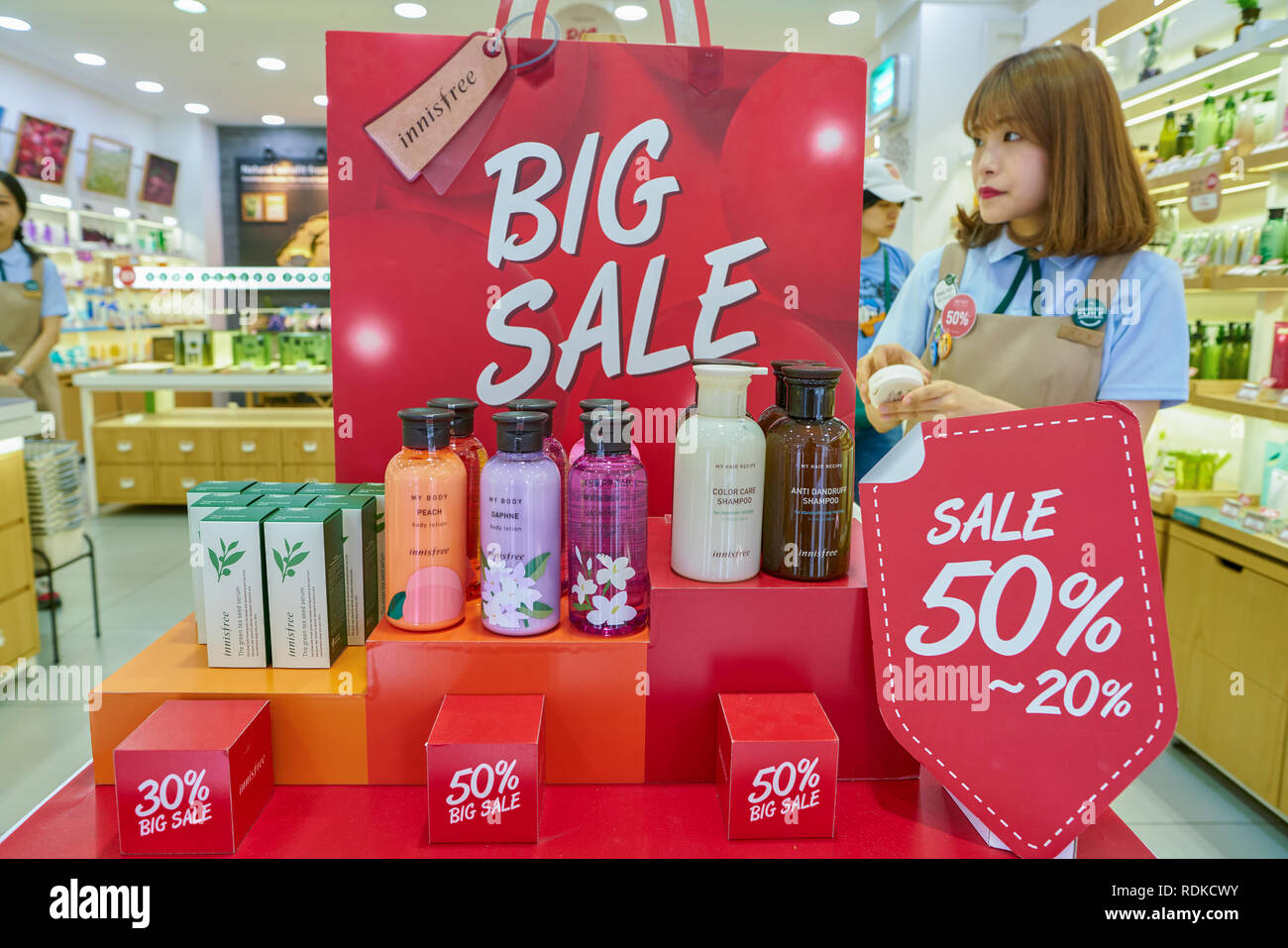 SEOUL, SOUTH KOREA CIRCA MAY, 2017 discount sign at Innisfree shop