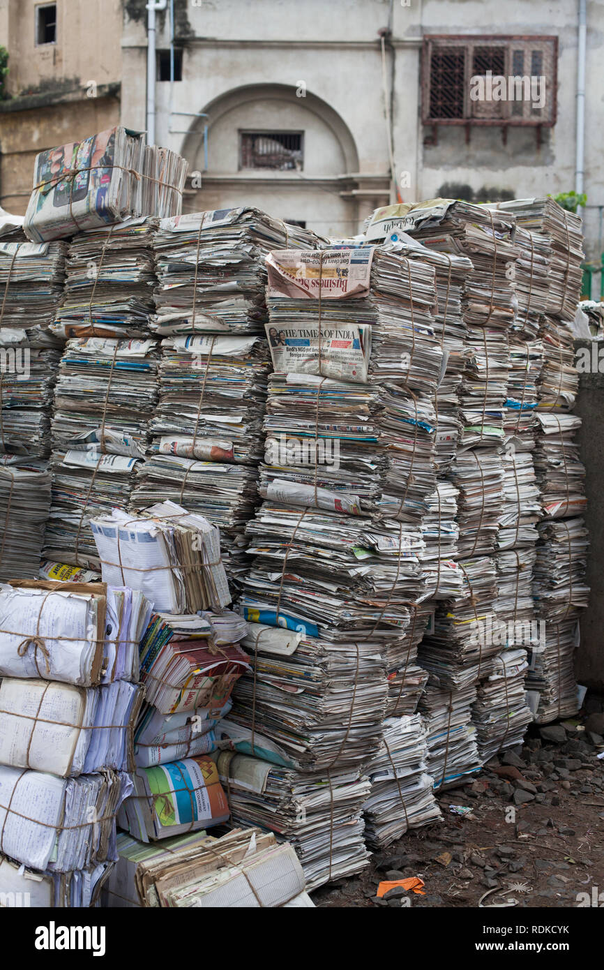 Kolkata / India - August 2015: Old newspapers piled up for recycling. Stock Photo