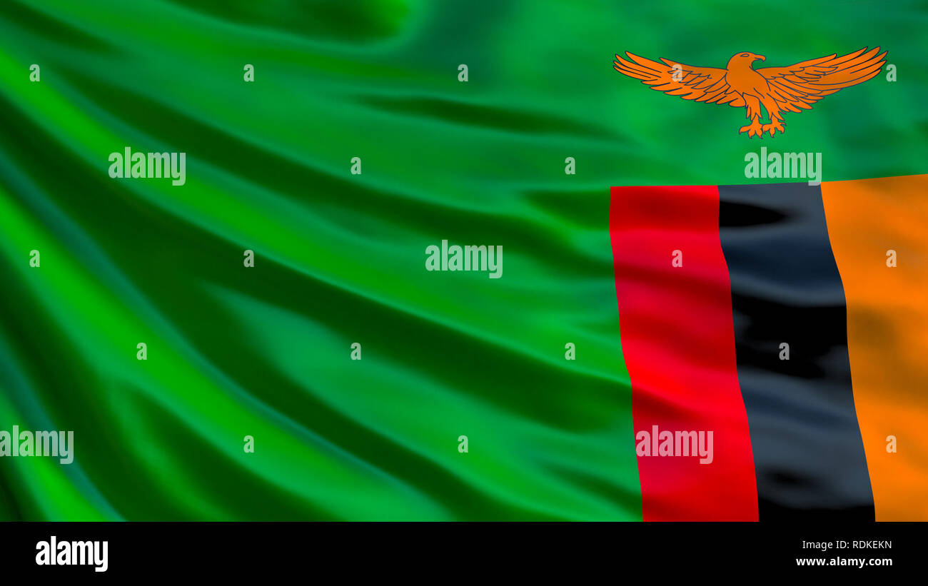 Zambia flag. Waving flag of Zambia 3d illustration. Lusaka Stock Photo ...