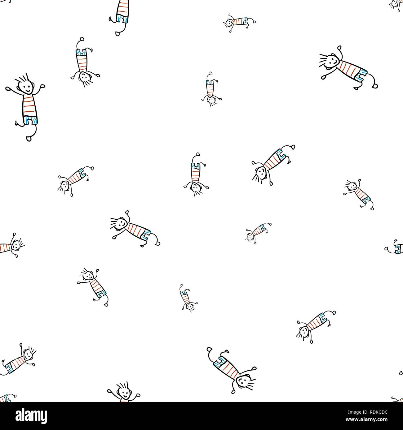 Kids seamless pattern in doodle style. Vector illustration on white ...