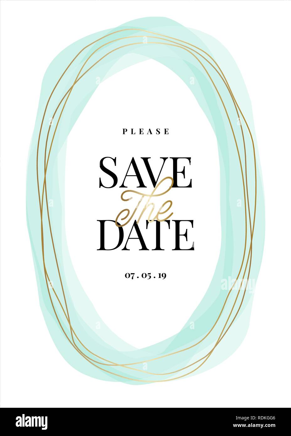 Save The Date Template With Golden And Light Blue Decoration And Sample Text Layout On White Background Elegant And Creative Vector Wedding Invitatio Stock Vector Image Art Alamy