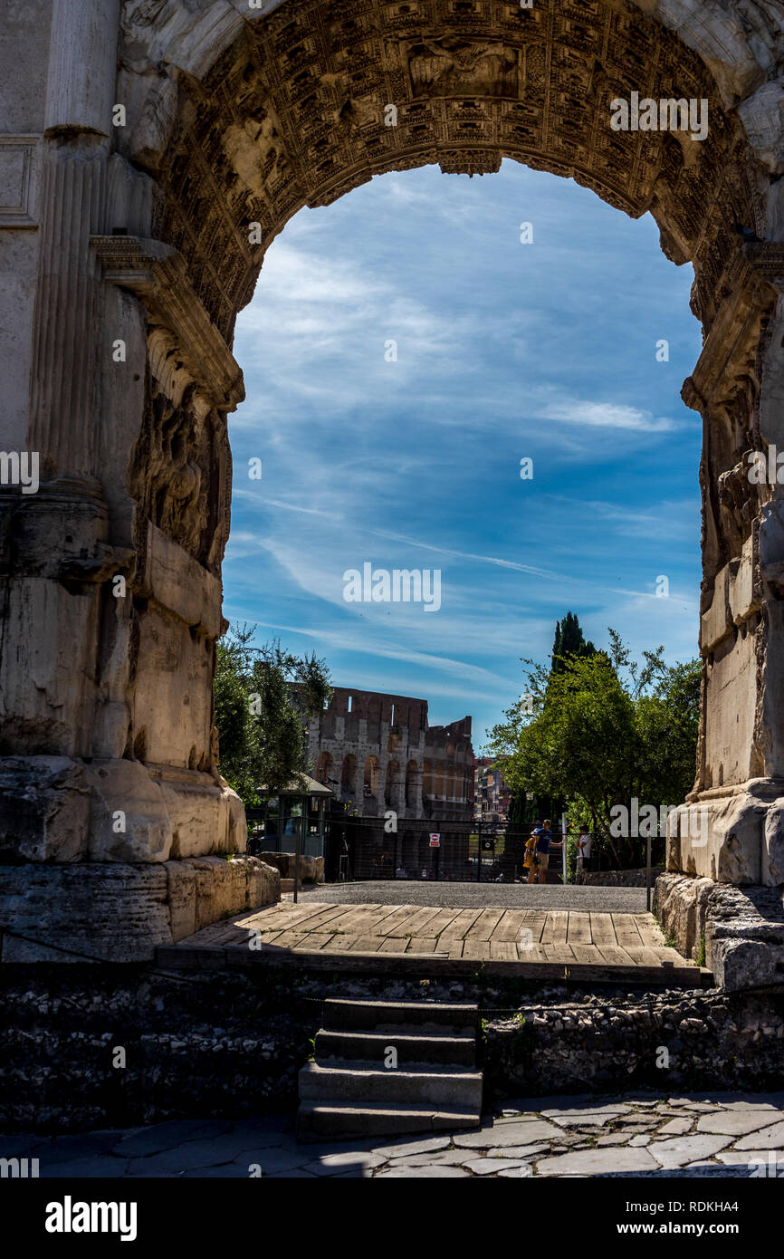 Arch of Titus on the via sacra at the roman forum in Rome, Italy Stock ...