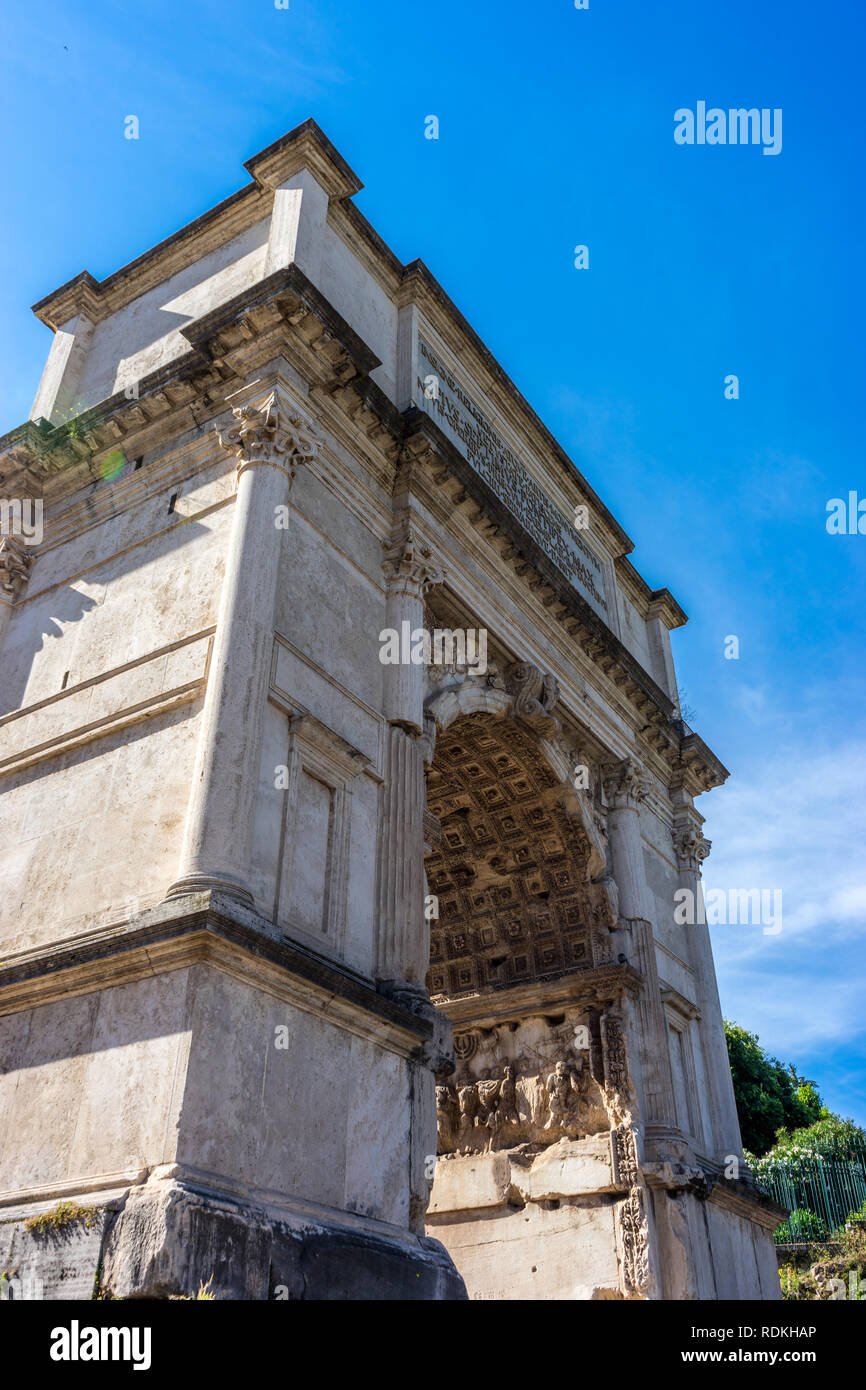 Arch of Titus on the via sacra at the roman forum in Rome, Italy Stock ...
