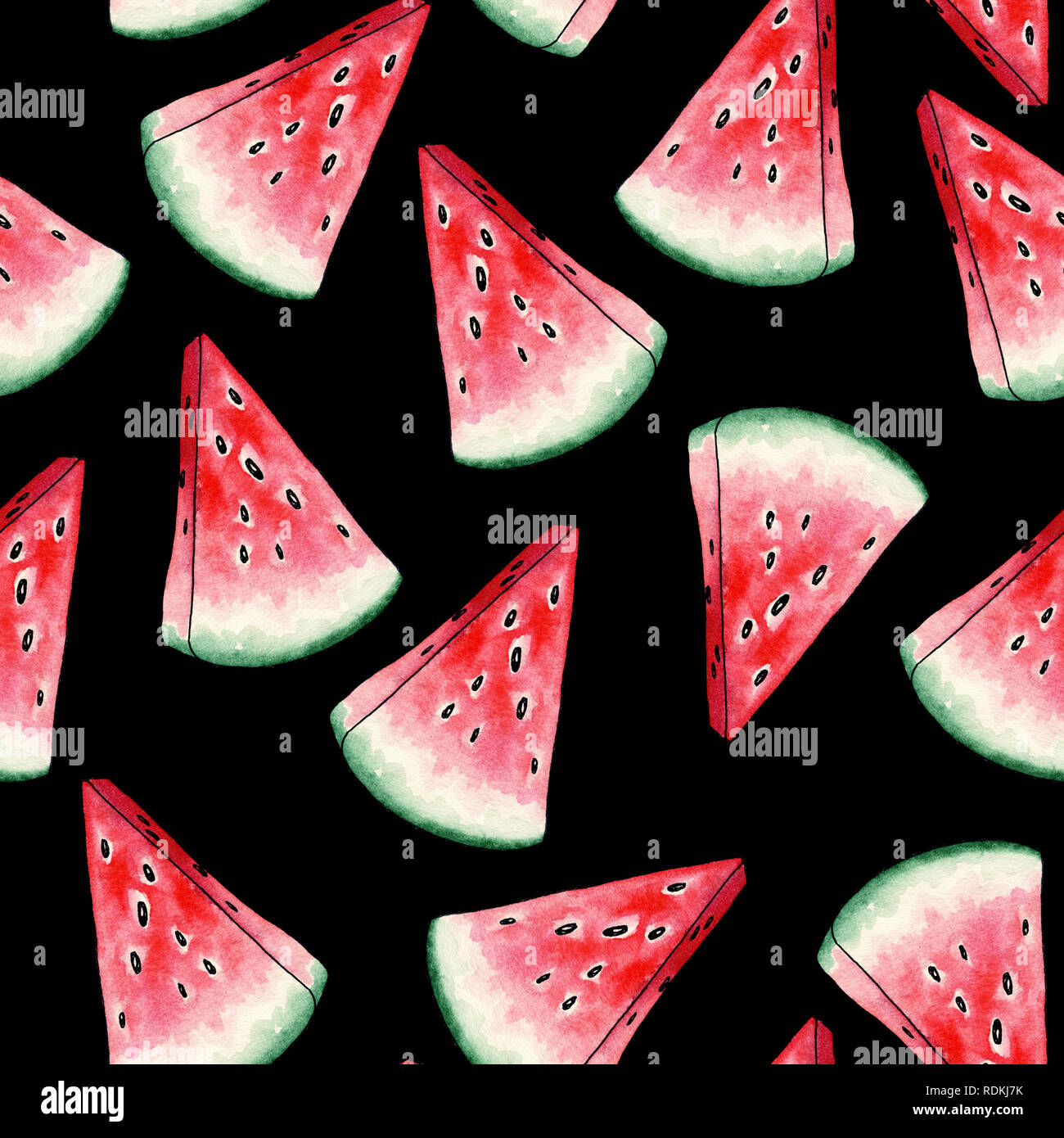 Red Watermelon Slices Seamless Pattern on Black Background. Cross ...