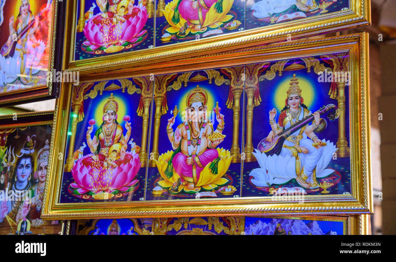 Pictures of Hindu gods for sale, Krishnarajendra market, Banaglore, Bengaluru, Karnataka, India Stock Photo