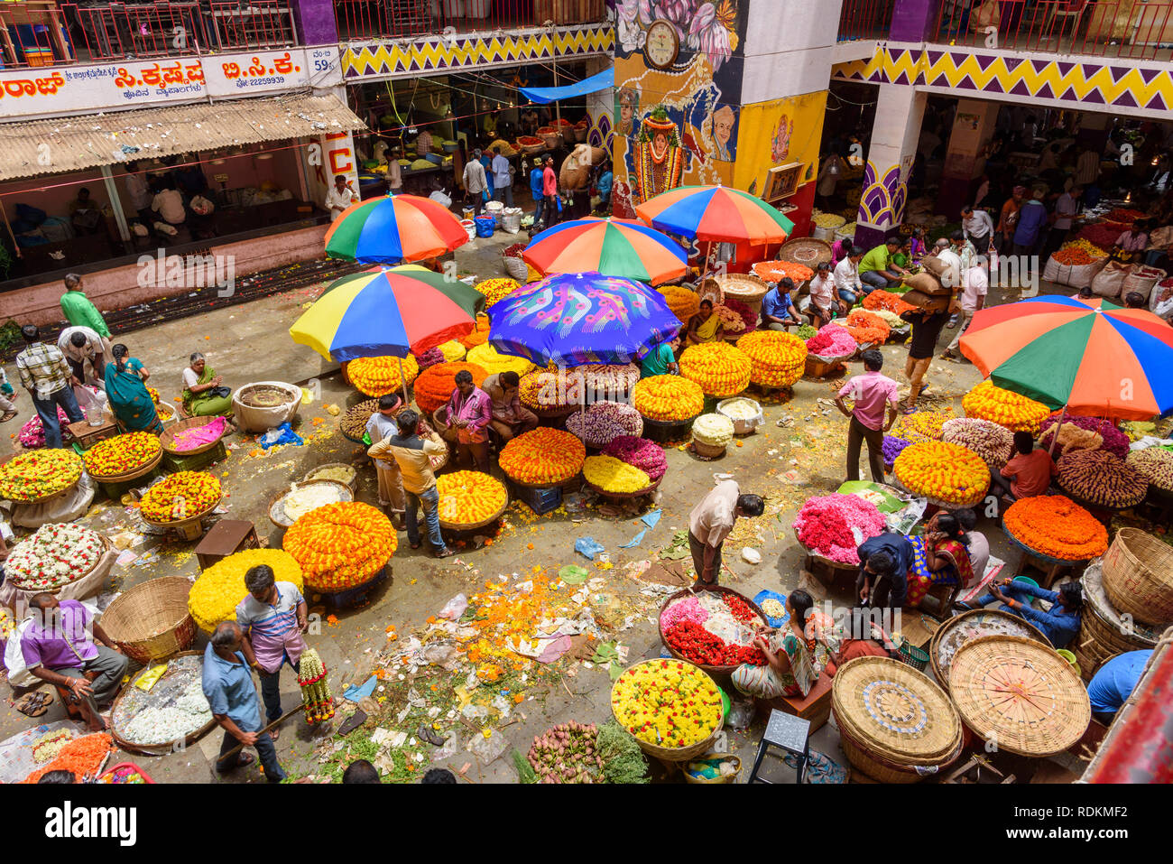Flower market, Krishnarajendra market, Banaglore, Bengaluru, Karnataka, India Stock Photo