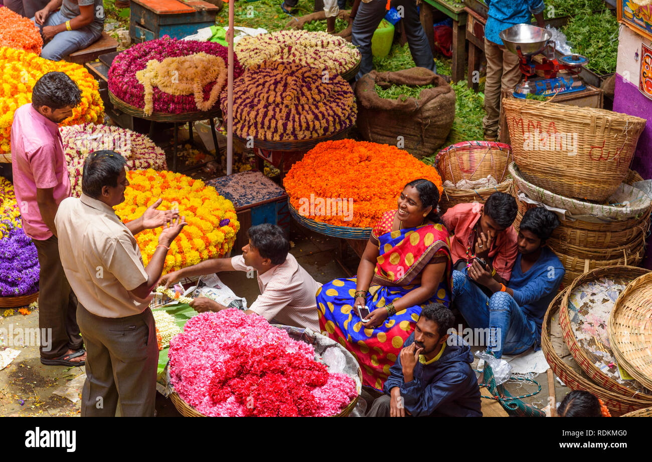 Flower market, Krishnarajendra market, Banaglore, Bengaluru, Karnataka, India Stock Photo