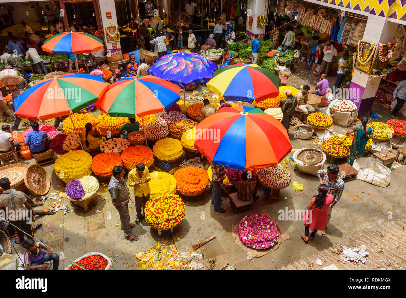 Flower market, Krishnarajendra market, Banaglore, Bengaluru, Karnataka, India Stock Photo