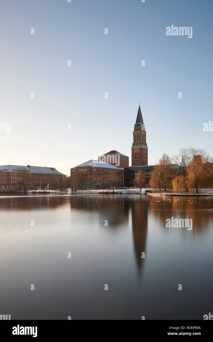 Kiel, Germany - January 18, 2019: Town Hall and Opernhaus, view over Kleiner Kiel Stock Photo