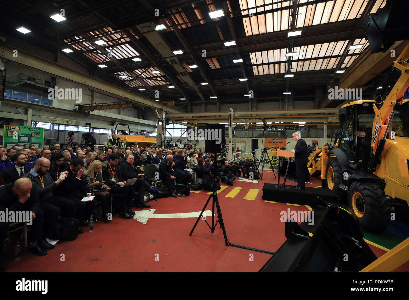 Boris Johnson speaking at the headquarters of JCB in Rocester