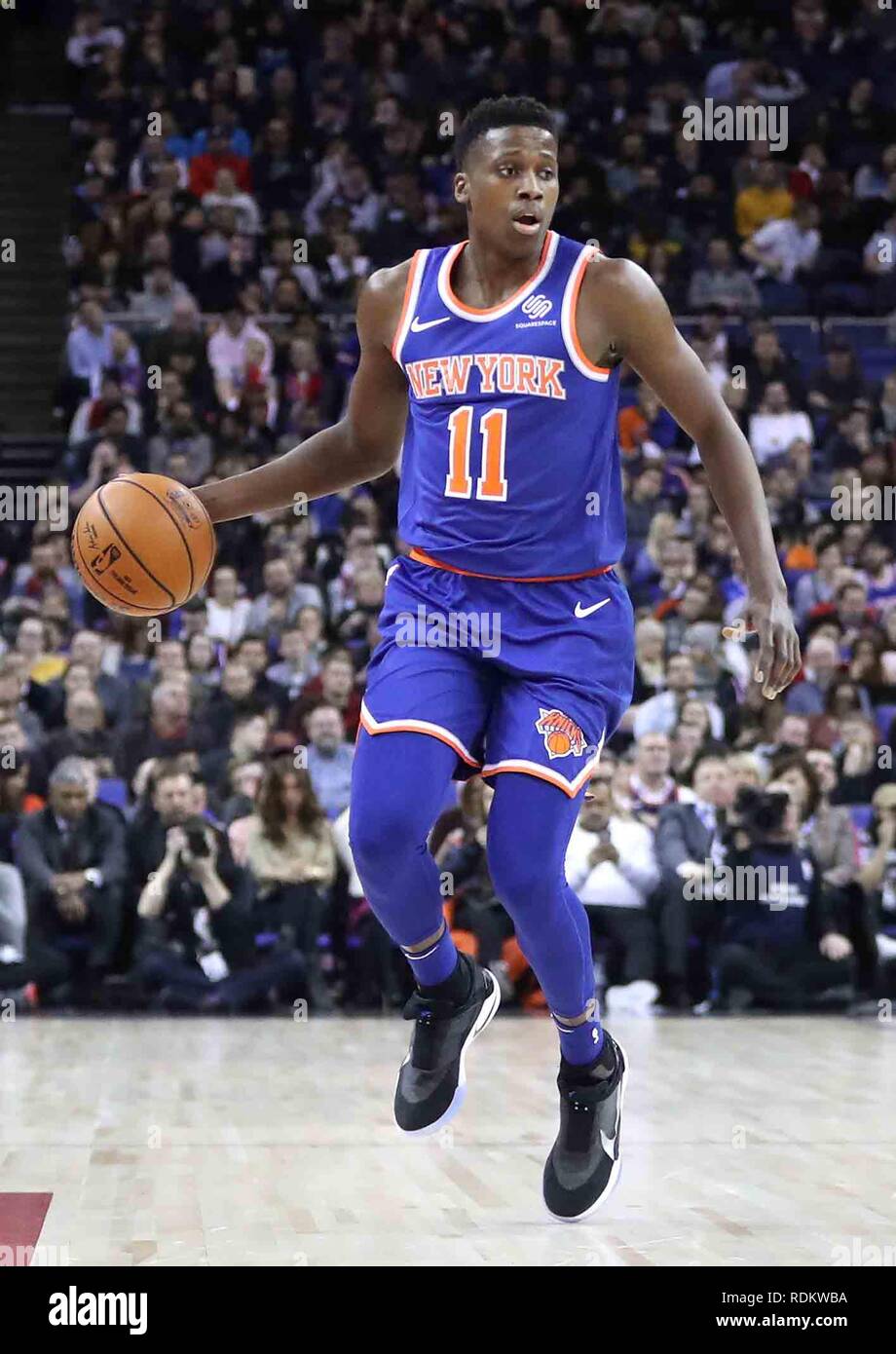 Frank Ntilikina during the NBA London Game 2019 at the O2 Arena, London Stock Photo