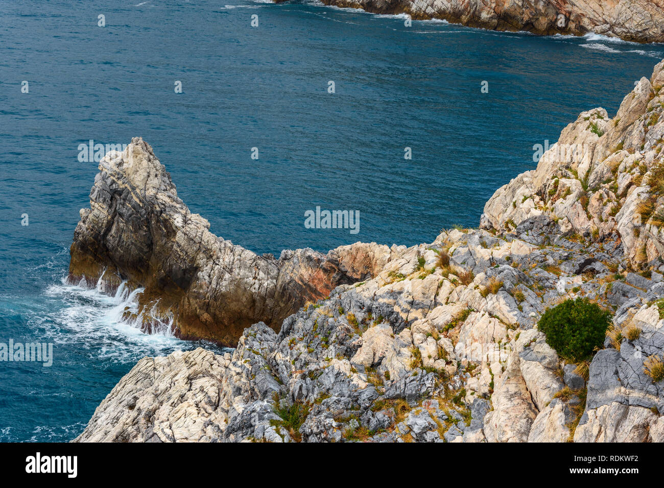 Cliff sea coast with Grotta di Lord Byron in Portovenere or Porto Venere town on Ligurian coast. Province of La Spezia. Italy Stock Photo