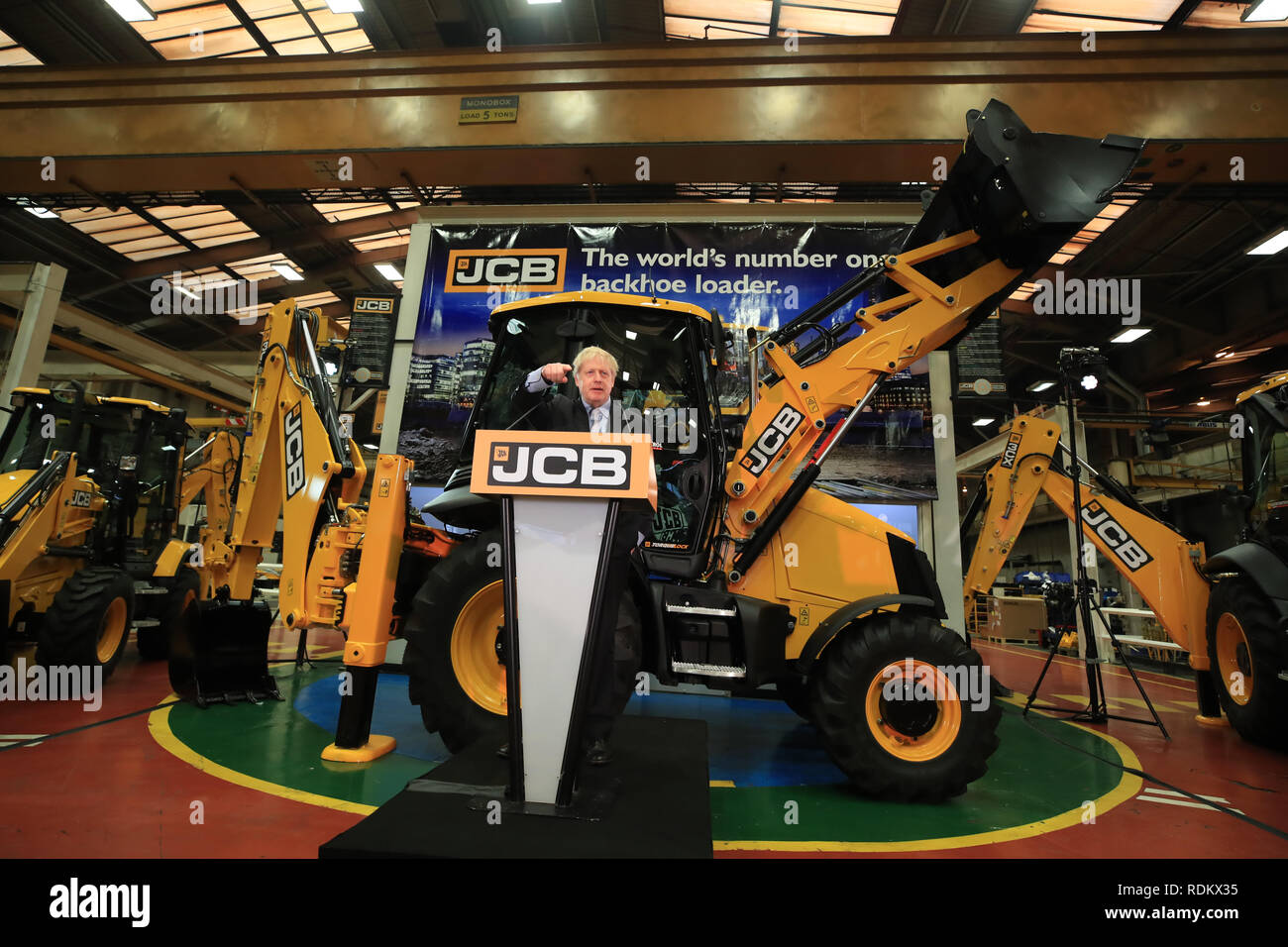 Boris Johnson speaking at the headquarters of JCB in Rocester