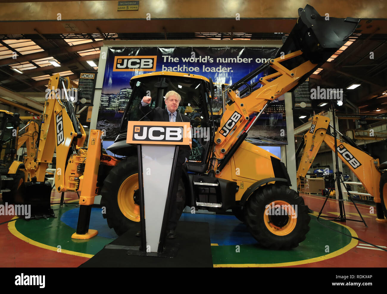 Boris Johnson speaking at the headquarters of JCB in Rocester