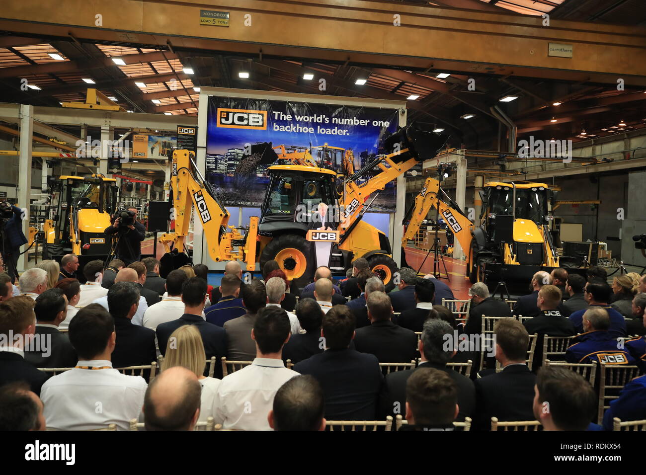 Boris Johnson speaking at the headquarters of JCB in Rocester