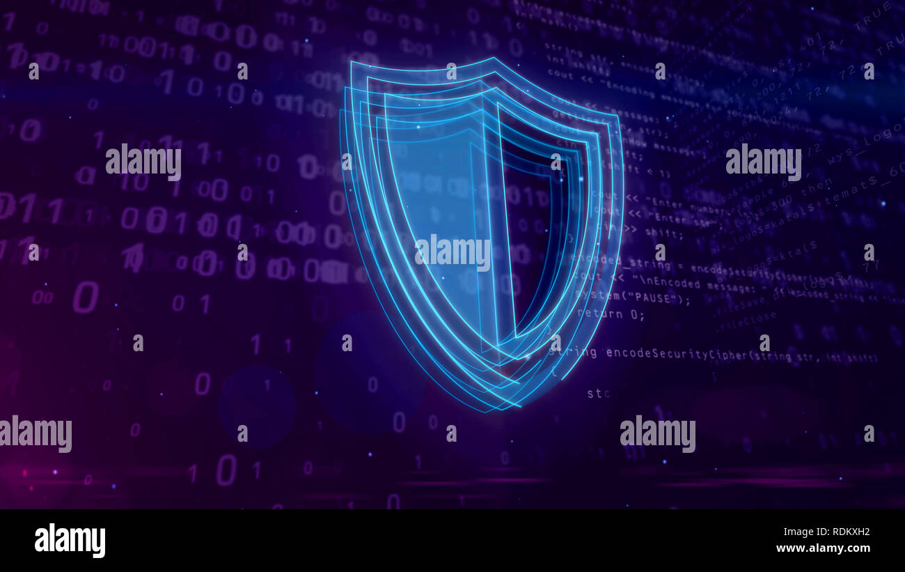 Cyber security abstract concept. Contour of shield icon on digital ...