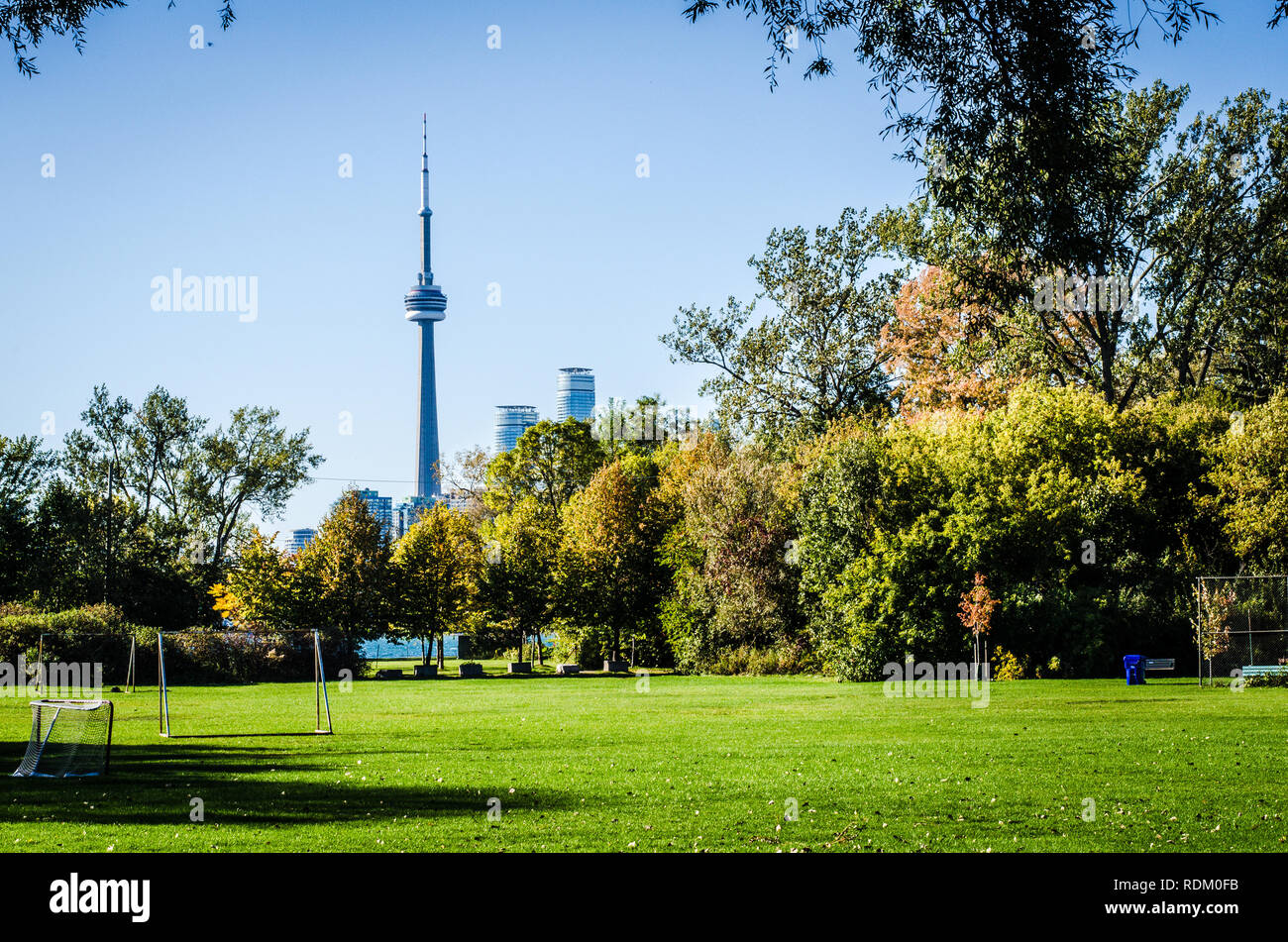 One of the Toronto Islands with the CN Tower in the Background Stock Photo