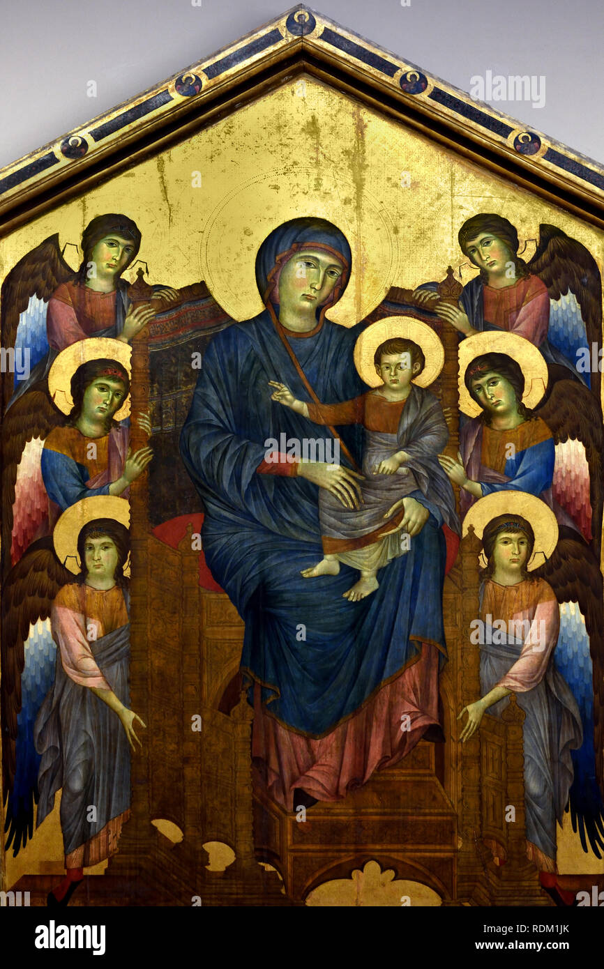 The Virgin and Child in majesty surrounded by six angels (Maestà) 1280 Cenni di Pepe, called CIMABUE, 1272 to 1302, Italy, Italian, Stock Photo
