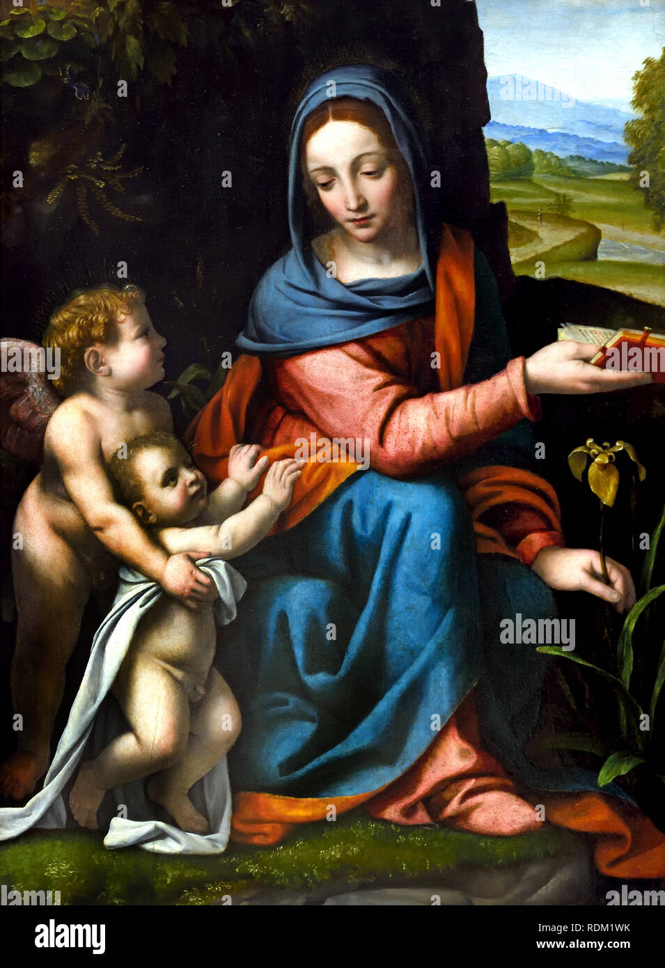 The virgin and the child with an angel, (Madonna de Menaggio) by Bernardino Luini. From 1480 to 1532. Lombardy Italy Italian Stock Photo